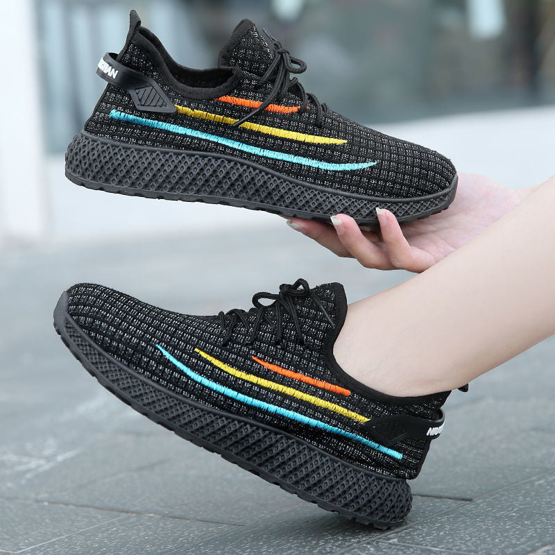 Wholesale of foreign trade Women's shoes in spring and summer Women's casual sports shoes Floor stall Fashion stripe flying woven shoes New Korean version tennis shoes