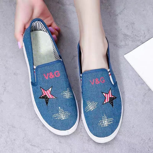 Old Beijing Cloth Shoes Women's Casual Slip on Lazy Shoes Thickened Soft Sole Denim Cloth Shoes Fashion Breathable Walking Shoes